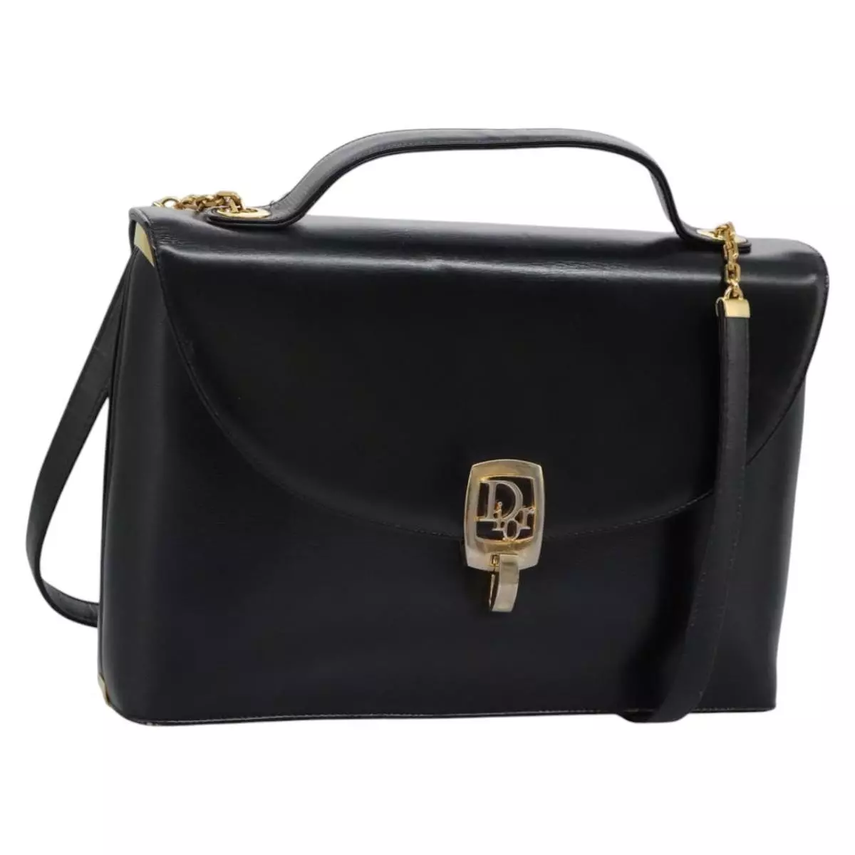 Sac bandoulière Christian Dior cuir noir doré authentique sw129