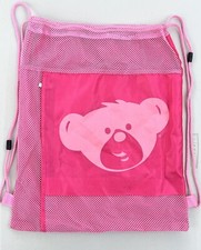 Build A Bear Children's Nylon Drawstring Backpack Pink with Extra Zipper Pocket