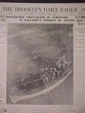 VINTAGE NEWSPAPER HEADLINE~STEAM SHIP WRECK TITANIC SINKS DISASTER LIFEBOAT 1912