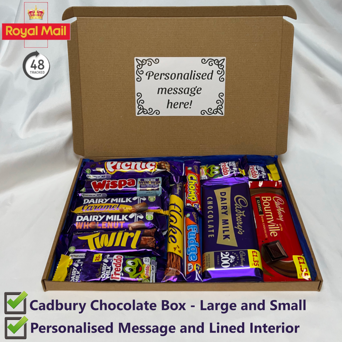Cadbury Chocolate Bar Gift Box Gift Hamper Personalised Message FULL SIZE  BARS