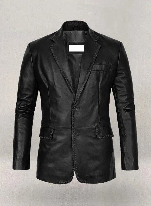 Authentic Luxury Men's Black Leather Blazer Pure Lambskin 2 Button Coat Blazer
