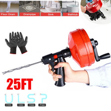 Upgrade Plumbing Snake Drain Auger 25 FT 1/4in Automatic Retract Drain Snake