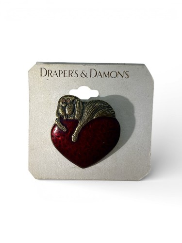 Vintage Draper & Damon's Red Enamel Heart Hound Dog Rhinestone Eyes Brooch Pin