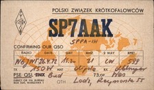 QSL radio card SP7AAK 1972 Lodz Poland Wes Globe Map Diamond PZK