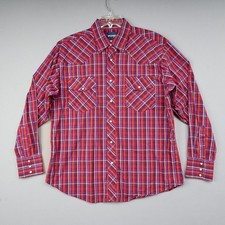 Vintage Wrangler Western Pearl Snap Shirt Mens XL Red Plaid Long Sleeve