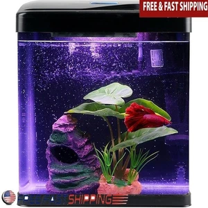 2 Gallon Glass Aquarium Kit Self Cleaning Filter LED Light Fish Tank Decor New