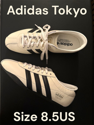 adidas Originals Tokyo Leather Sneakers White/Black Lace-Up US 8.5 M NWOB