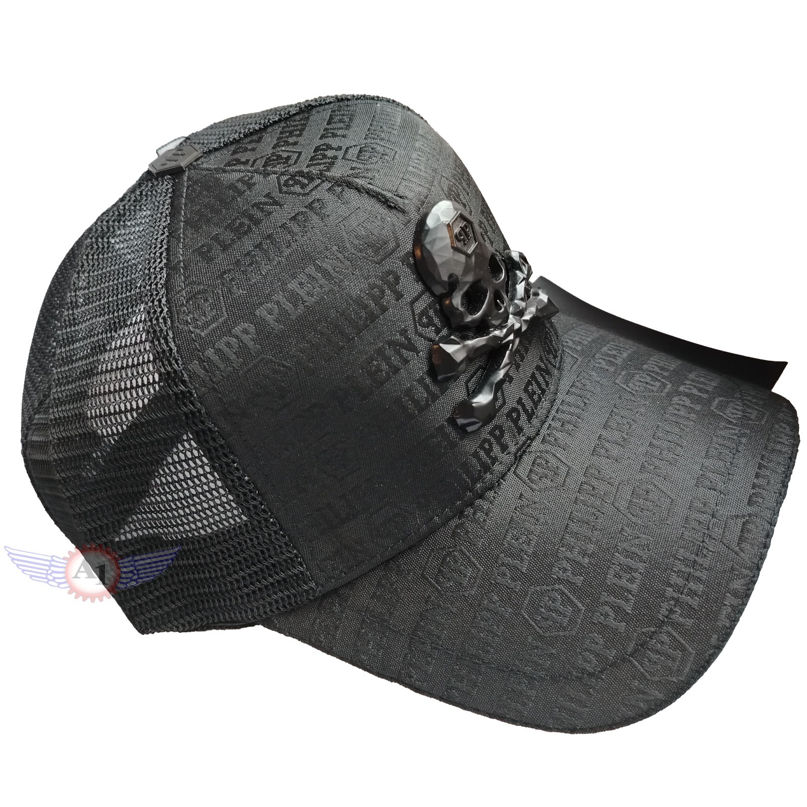 PHILIPP PLEIN skull sport Baseball Cap flat Premium Hat Men black monogram mesh