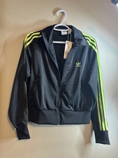Adidas Women's Firebird TT Track Jacket Top Black Lime Green Size M New JX7868