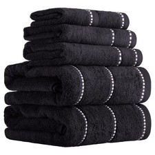 Black 6 Piece Bathroom Towels Set 525GSM 100 Cotton Bath Sheets Hand Washcloths