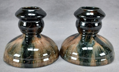 Pair of Vintage Brush McCoy Brown Onyx Art Pottery Candlesticks