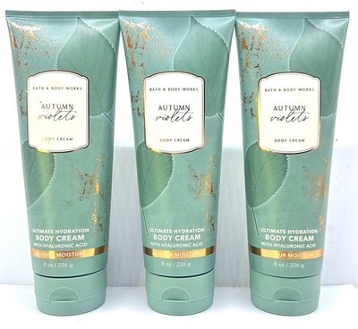 (3) Bath & Body Works Autumn Violets Green 24Hr Hyaluronic Acid Body Cream 8oz