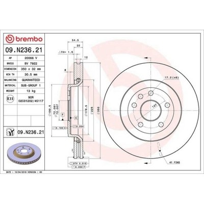 Bremsscheibe Brembo 09.N236.21 Prime Line - Uv Coated für Chrysler Dodge Jeep