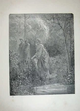 Old Antique Print 1870 Dore Gallery Dante'S Paradiso Angles Trees Flowers 19th