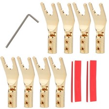 8 Gold Plated Y Spade Plug Speaker Cable Connector HIFI Audio Amplifier Fork