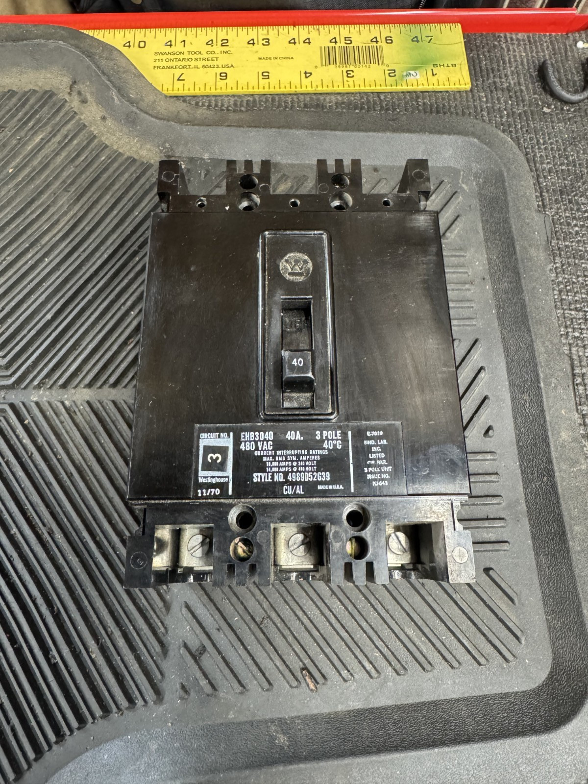 Westinghouse EHB3040 40 Amp 3 Pole 480V Circuit Breaker