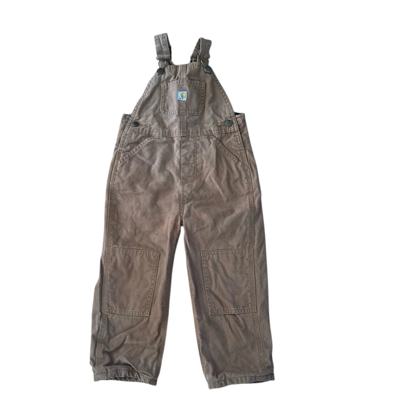 Carhartt Duck Canvas Double Knee Overalls Double Lined Flannel Kids 3T Brown