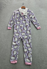 Hello Kitty By Sanrio Girls Sleepwear L 10/12 Purple Embroidered Jumpsuit Hood