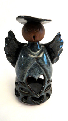 Potternot Pottery Angel Handmade Tea Light Holder Blue 5 1/2'' Height Excellent