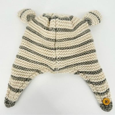 Baby Boden Knit Striped Hat Fleece Lining Ears 0-6 Months