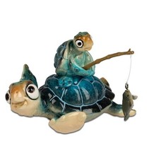 formano Dekofigur Schildkröte Harry und Kind mit Angel blau 12x12 cm Kunststein