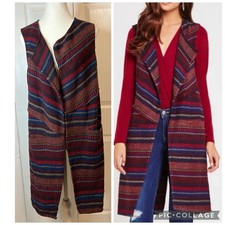 BCBGeneration Vest Long Line Duster Open Sleeveless Cardigan Boho Artsy XS