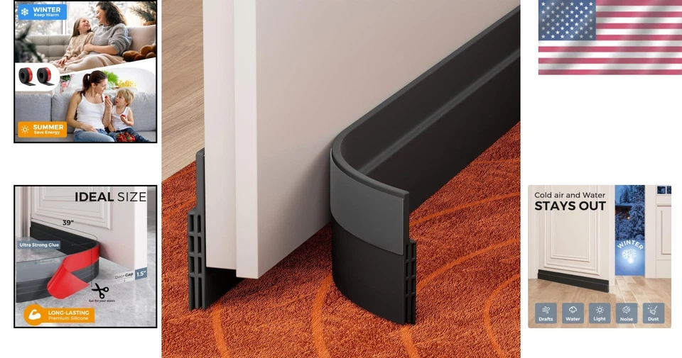 Doppelpack Silikon Zugluftstopper - 39" Länge für optimalen Komfort & Einsparungen - Bild 2 von 4