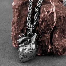 Minimalist Anatomical Heart Pendant Necklace Stainless Steel Unisex Jewelry