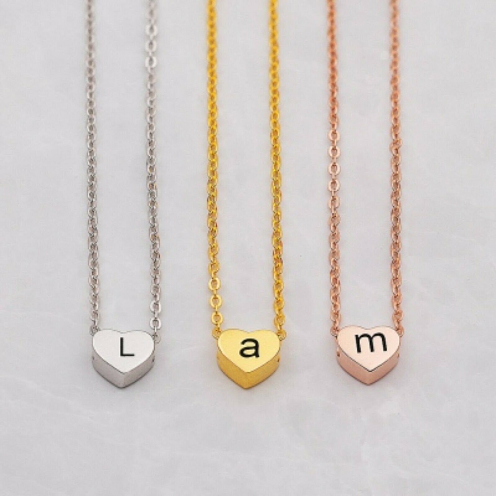 Collar de corazón sólido inicial para mujer, alfabeto personalizado nombre...