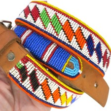 Vintage Authentic Maasai Beaded Seed Leather Belt Handmade Kenya Tribal Boho