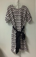 Mantsho H&M Designer Dress 8 Beige Black Boho Artistic Tie Waist Slit Cut Side