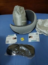 2 Wooden Crew Premium Memory Foam Travel Pillow X2 Light Grey With Travel Bags