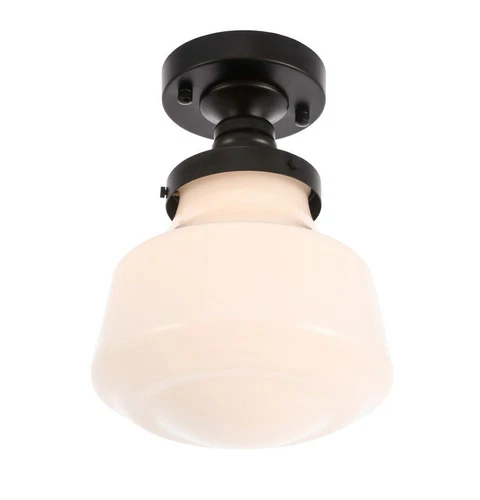 Flush Mount Light Fixture Frosted Glass Shade Black Kitchen Bathroom Hallway - Picture 8 of 12