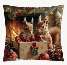 Woodland Animals Squirrel Christmas Throw Pillow Cover Winter Holiday Home Decor