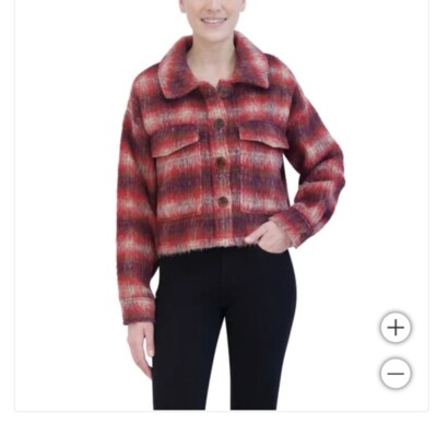 NWT ~~ VIGOSS LADIES  BRUSHED PLAID CROP JACKET ~~ RED~TAN ~~ SIZE M/L/XL