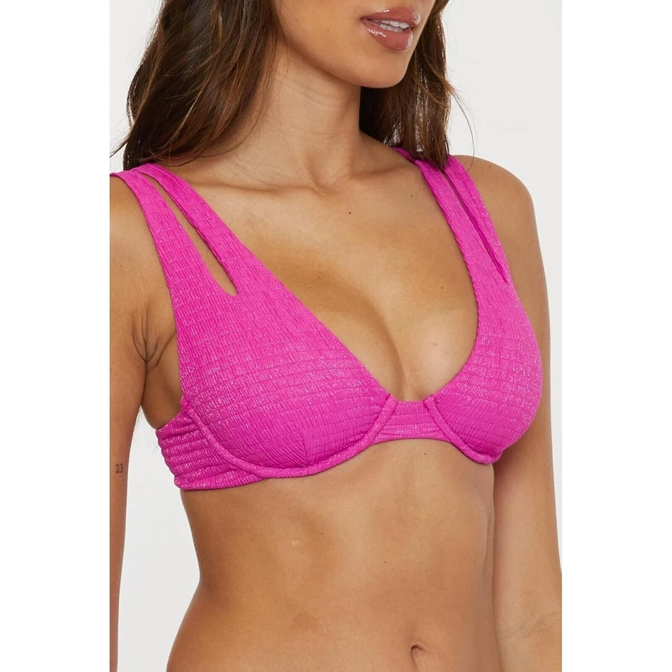 Top de Bikini BECCA Luminous Con Aros Rosa Vivo Corte Ajustable Talla M Nuevo Foto 2 de 3