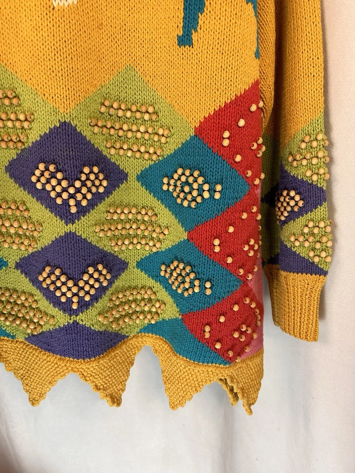 Suéter Harold's De Colección Pequeño/Mediano Colorido Tejido a Mano Toros Aztecas Con Cuentas Foto 2 de 4