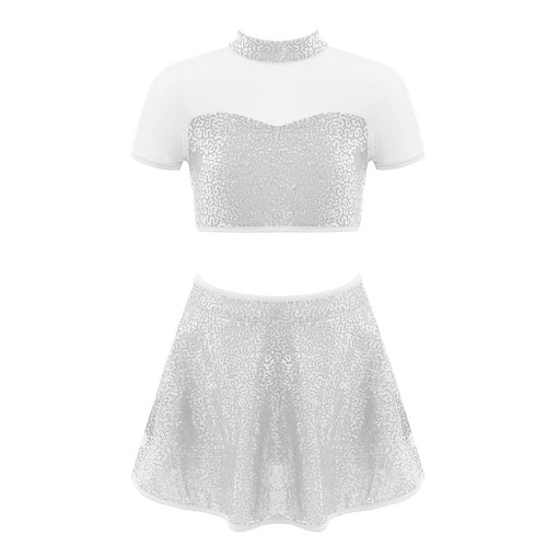 kids girls dance dress christmas costume sparkle sequins corp top tutu skirts - Picture 35 of 74