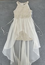 Sequin Hearts Girls Sparkly Gold  Cream Satin Color High Low Dress Size 14