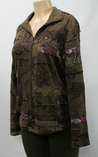 Chico's Women's Full Zip Jacket Olive Embroidery Size 1