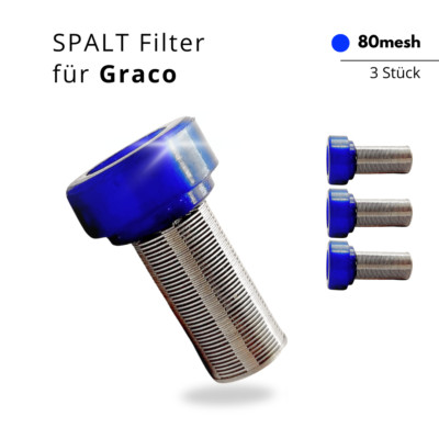 3x SPALT Filter für Airless Farbspritzgeräte Graco Wagner BLAU #80mesh EDELSTAHL