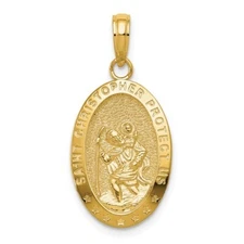 REAL 14k Yellow Gold Small Saint Christopher Protect us Medal Pendant Charm