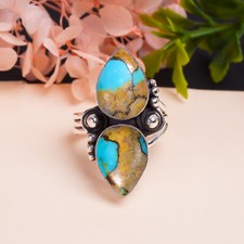 Copper Blue Turquoise Gemstone 925 Sterling Silver Ring Oxidize Jewelry Gift.