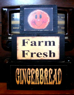 Farm Fresh Gingerbread Country Primitive Rustic Wood Stacking Blocks Sign Set