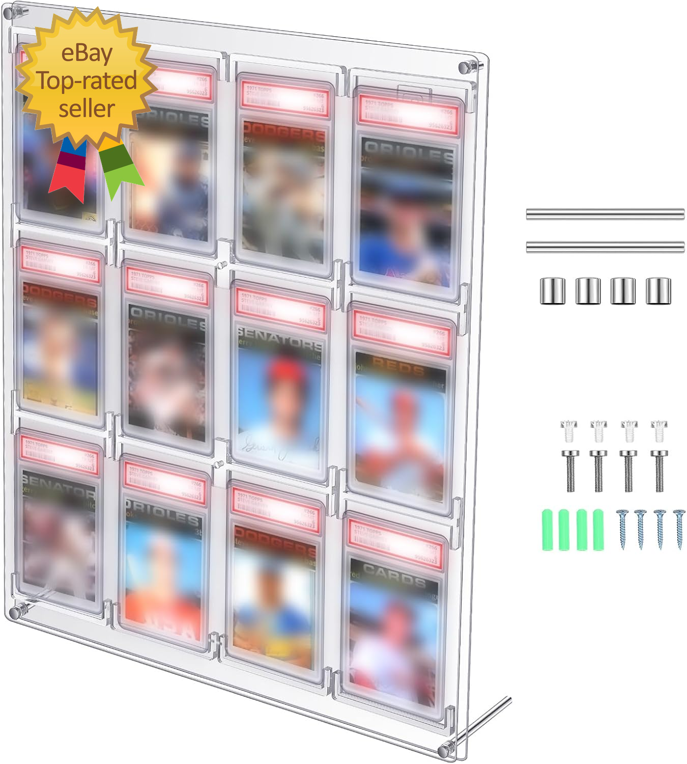 Acrylic PSA Slab Card Display Case for 12 Graded Baseball Cards Clear Frame