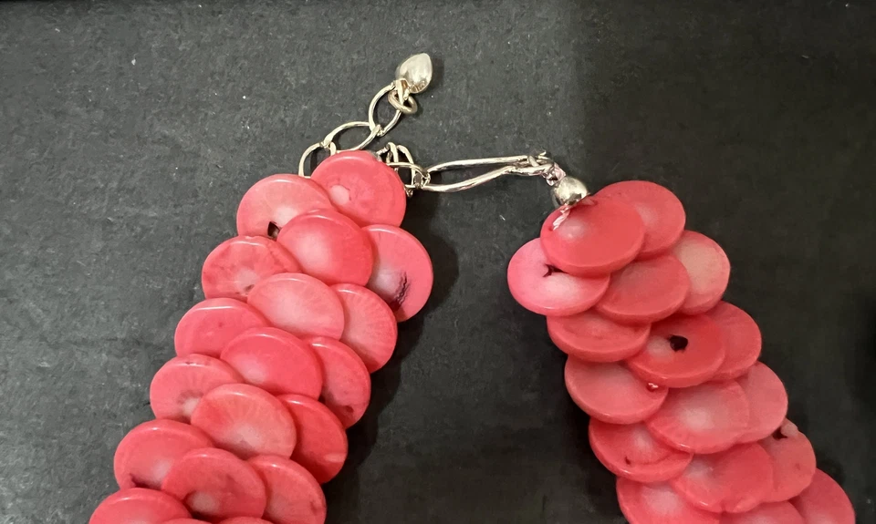 Juego de collar y pendientes de disco de coral rosa de plata esterlina 925 Jay King Mine Finds Foto 2 de 4