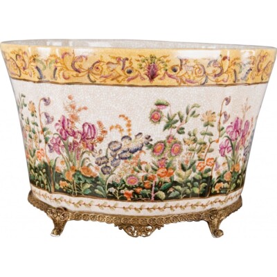 Wild Breeze Porcelain with Bronze Ormolu Planter-14'' X 9.5''H