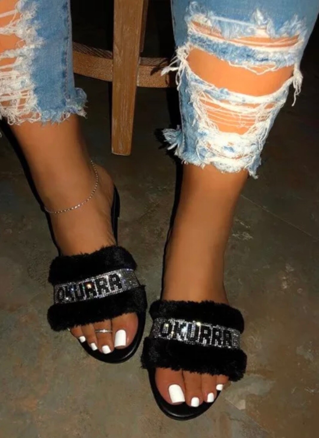 PANTOFOLA D’ORO Pelliccia Crystal Slides ciabatte da donna Okurr Slides Gold Dig Bling slides punta aperta