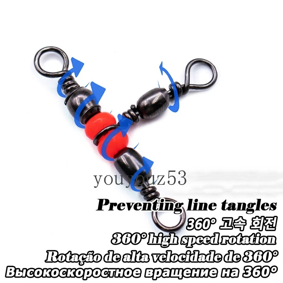 50pcs 3 Way Fishing Rolling Brass Barrel Triple T-Turn Swivels Bearing Connector - Image 3 of 4