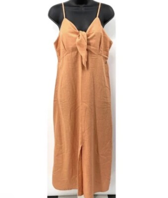 Roxy Bittersweet Step Midi Sleeveless Slip Dress Orange Slit Linen BlendSz  Med | eBay